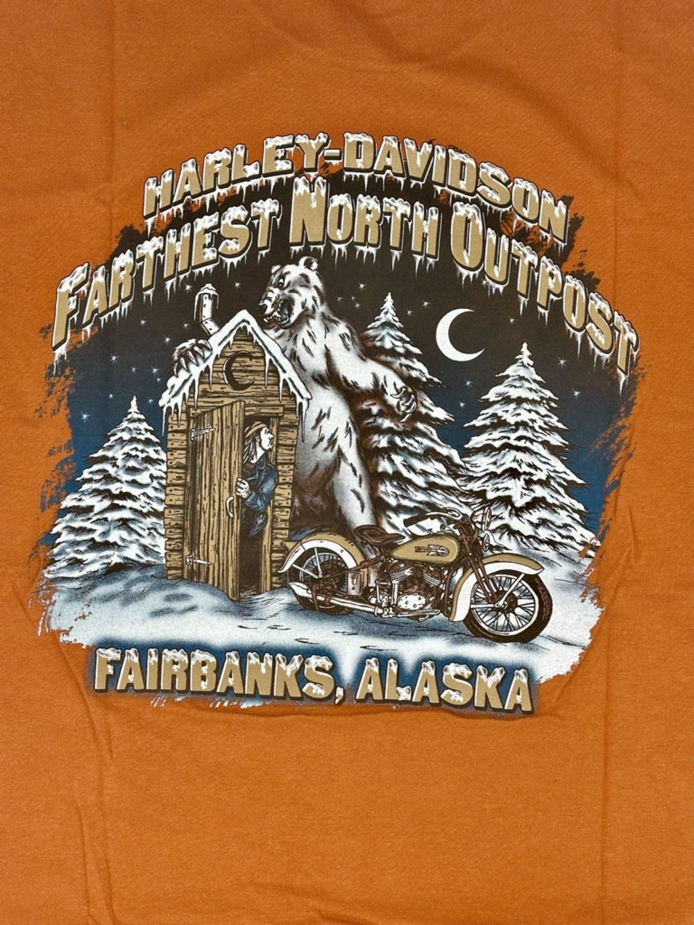 Y2K Vintage Harley-Davidson “Farthest North Outpost” Large T-Shirt - Orange/Rust